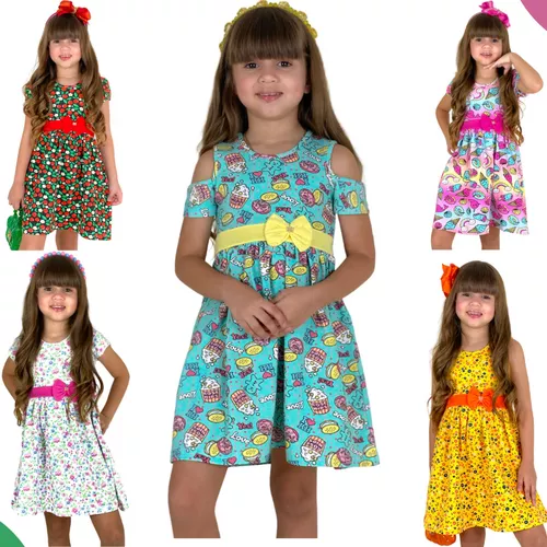 Atacado roupa de boneca 5 peças, mini vestido fofo, camiseta