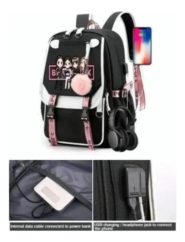 A Mochila Escolar Blackpink For Estudiantes Con Interfaz Usb