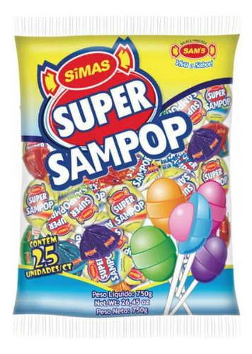 Pirulito Super Sampop Sortido 750g C/ 25 Unid