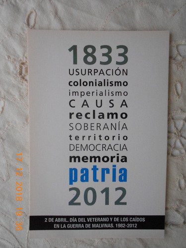 Tarjeta Postal Conmemorativa 2 De Abril Veteranos Malvinas