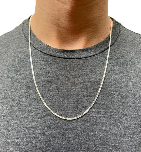 Corrente Cordão Elos Duplos 2mm 70cm Prata 925 Maciça Cor Prateado