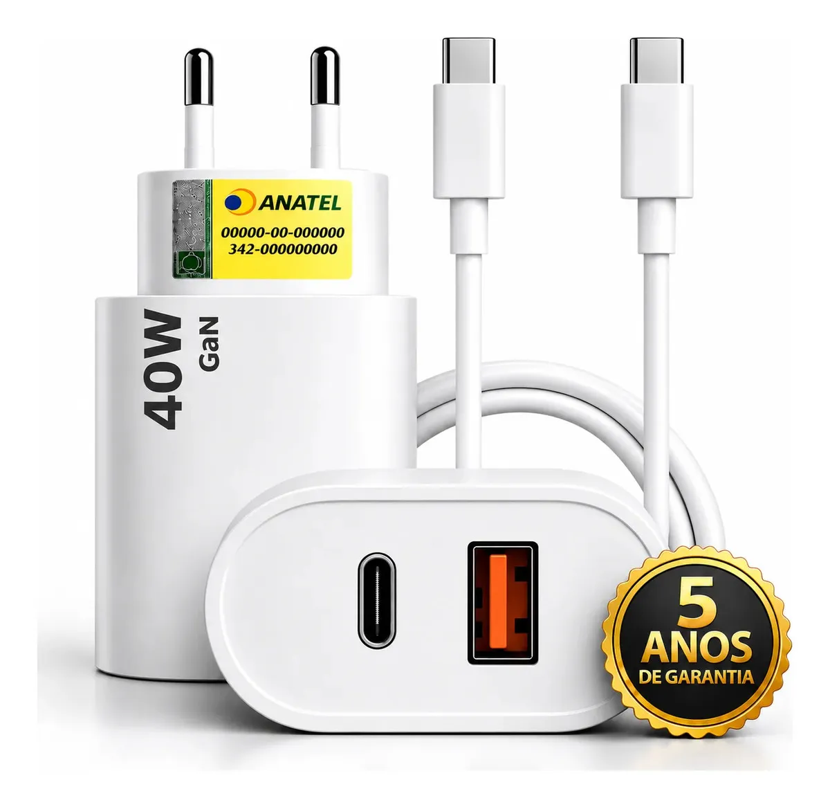 Carregador Turbo Super Rápido 40w Para iphone 15 16 17 - Cabo Blindado Tipo Usb C DTimp