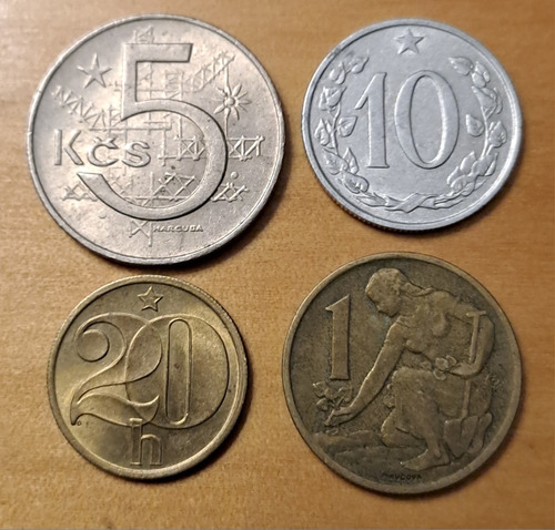 Checoslovaquia X 4 Monedas Incluye 5 Coronas 1973. Usadas !!