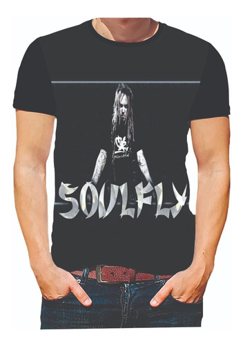 Camiseta Personalizada Preta Soulfly Banda Rock 1
