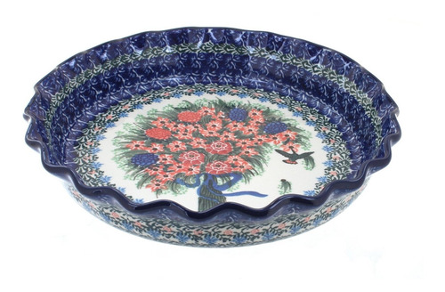 Blue Rose Polish Pottery Blush Bouquet Pie Plato