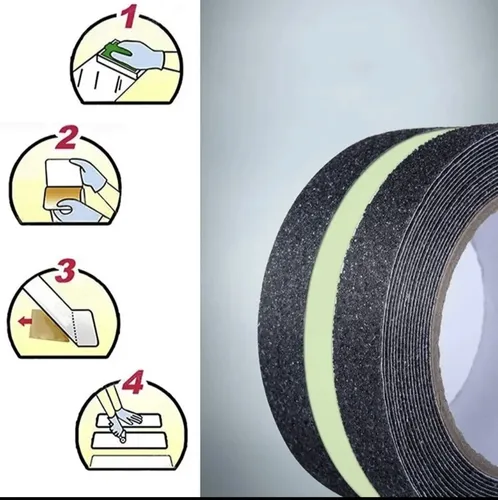 Cinta Antideslizante Negra Con Fluorescente - 50mm X 5mts.