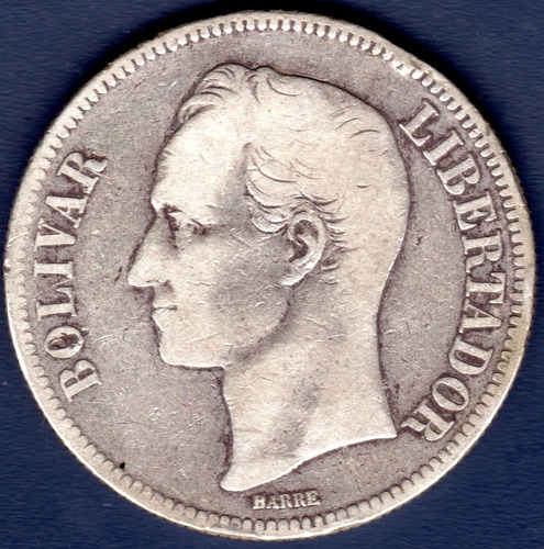 Moneda De 5 Bolívares De 1886 Fuerte De Plata