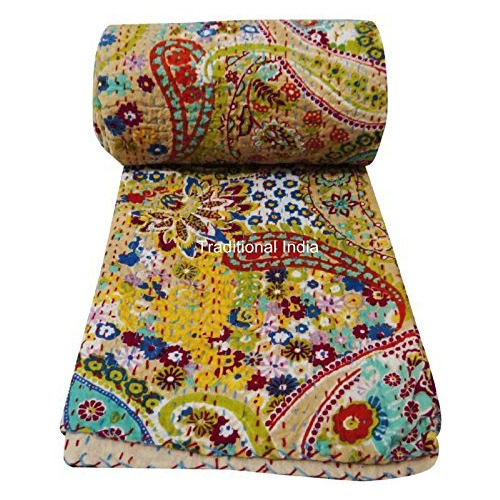 Multicolor Paisley Estampado Twin Tamaño Kantha Edredã...