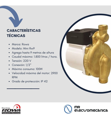 Bomba Rowa Presurizadora Mini 9 Rw9 - 2 Baños Calefón Termo