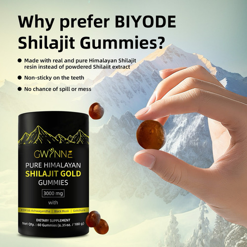 Gwynne Shilajit Gummies Puro Del Himalaya 3000mg Apto Para Hombres Y Mujeres 85 Micronutrientes Natural 60 Gommies 100% Orgánico