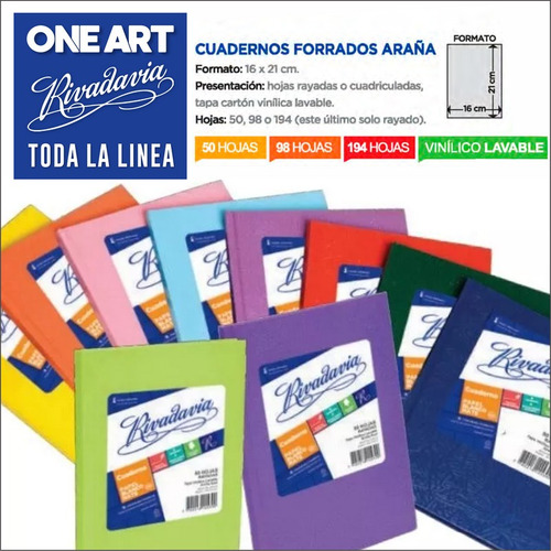 Cuaderno Escolar Rivadavia T/d 50h Cuadric Azul