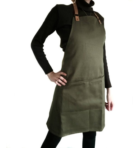 Imagen 2 de 5 de Delantales Gabardina Y Cuero Cocina Uniformes Oficios Moda