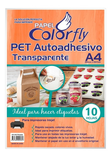 Papel Pet Transparente  A4 10 Hojas Ideal Vidrios Ceramica 
