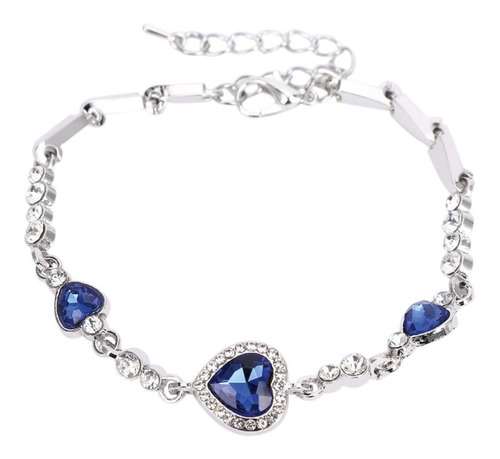 Brazalete Pulsera  Piedra Corazon Cristal Color Plata Mujer 