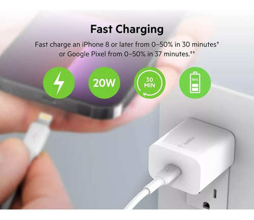 Cargador Belkin 20w Usb-c Carga Rápida iPhone