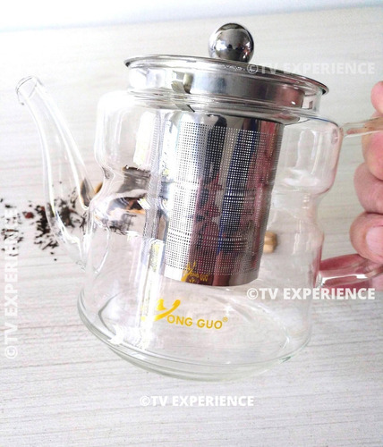 Imagen 6 de 10 de Tetera Vidrio Con Infusor Acero Inox. Para Té Hebras 600 Ml