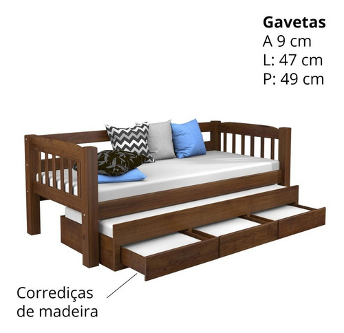 Imagem 8 de 9 de Bicama 3 Gavetas Madeira Maciça Turim