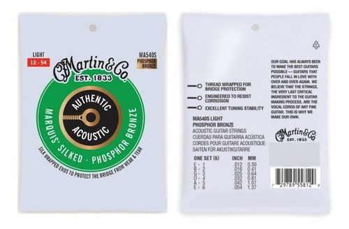 Cuerda de guitarra Martin MA-540S de acero, cuerda sedada, 012