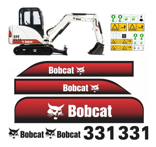 Kit Adesivos Mini Escavadeira Bobcat 331 Com Etiquetas Cor KIT COMPLETO DE ADESIVOS PARA MINI ESCAVADEIRA BOBCAT 331 COM ETIQUETAS