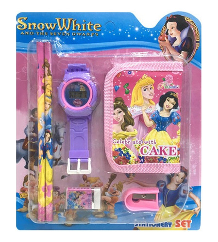 Set Reloj + Billetera + Papelería De Princesas Disney Regalo