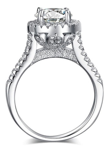Imagen 1 de 8 de Anillo De Compromiso Plata + Baño Oro Blanco Diamante Cultiv