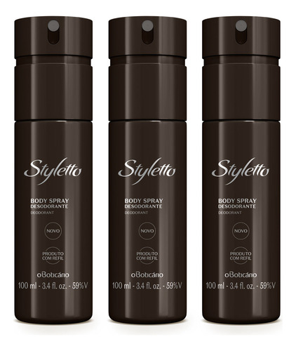 Kit Boticolletion Styletto: Desodorante 100ml (3 Unidades) Fragrância Fougére Amadeirado