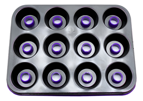 Charola Push-up Repostería 12 Muffins Acero Antiadhernete Color Negro