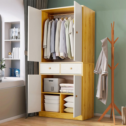 Closet Organizador Modernos Ropero Con 4 Puertas 2 Cajones Marrón Claro