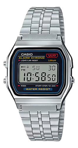 Relógio masculino feminino unissex Casio Original Vintage A159WA-N1df em aço cromado resistente à água com luz de alarme LED