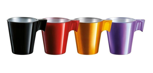 Set Taza Flashy Cafe Longo Colores Vidrio Templado X4 220cc