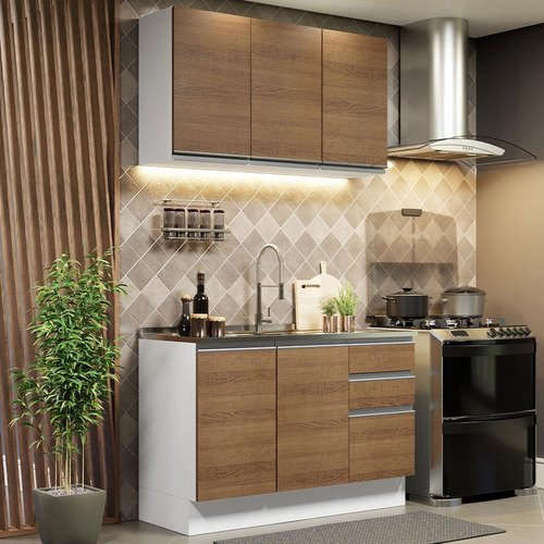 Cocina Integral Completa Modular Madesa Glamy Sin Tarja 120cm Color Marrón