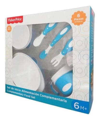 Set Alimentación Bebe Fisher Price Vaso Plato Cubiertos 6pz 