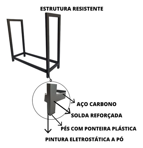 Porta Lenha Aço Carbono Organização Churrasco Lareira Lazer