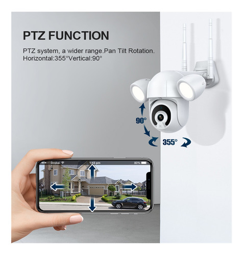 Tuya 3mp Reflector Patio Iluminación Cámara Inteligente Ptz