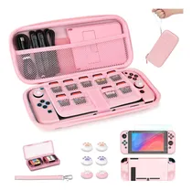 Comprar Kit De Estuche Y Accesorios Para Nintendo Switch 14 En 1 Con Switch Funda Rosa, Protectores De Pantalla, Funda Protectora Del Pulgar, Caja De Cartas, Pulsera