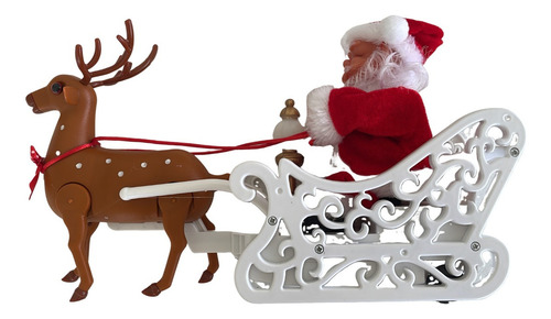 Papá Noel animado en trineo con movimiento y sonido 37x17 con batería de color rojo