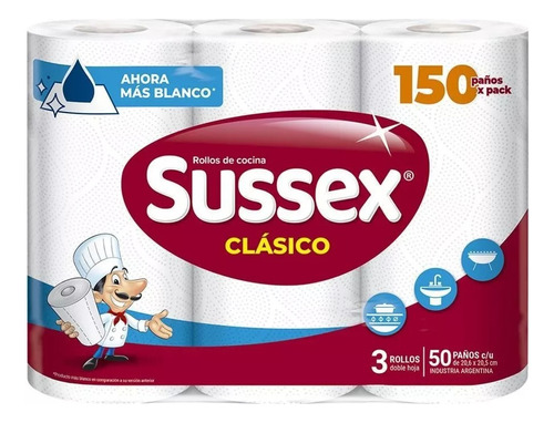 Rollos De Cocina Sussex Clásico 3 X 50 Paños M R F