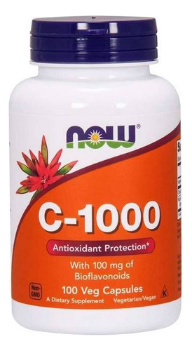 C1000 Now Foods Vitamina C (100 Caps) 1000mg Bio Flavonoides Sabor Sem Sabor