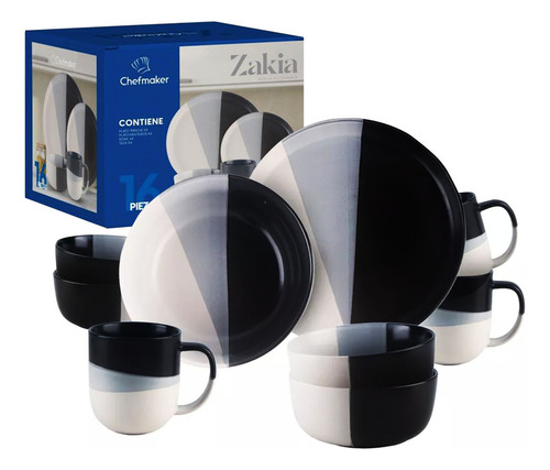 Vajilla De 16 Pzas Cerámica Moderna 4 Personas Chefmaker Color Tricolor Zakia