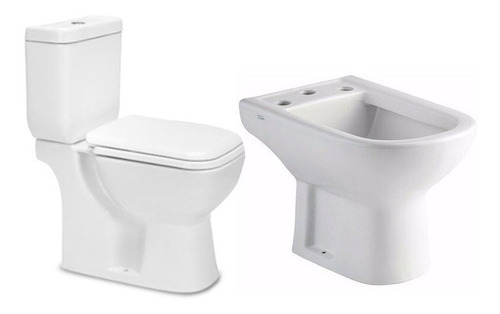 Combo Baño Inodoro Largo Piazza Deposito Dual + Bidet Loza