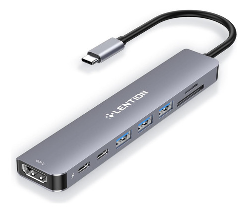 Lention Hub Usb-c 8 En 1 Con Hdmi 4k 60 Hz, Suministro De En