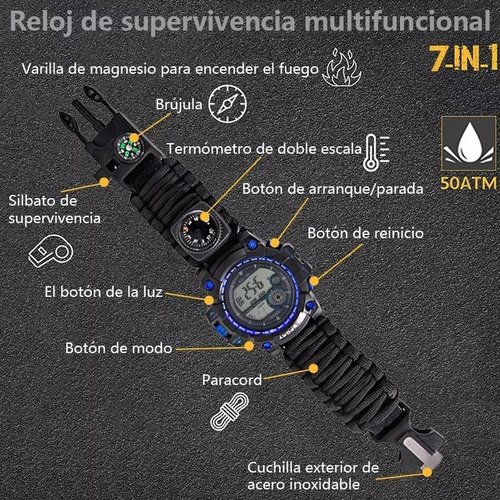 Reloj De Supervivencia Militar Táctico 7 En 1 Pedernal Camuflado