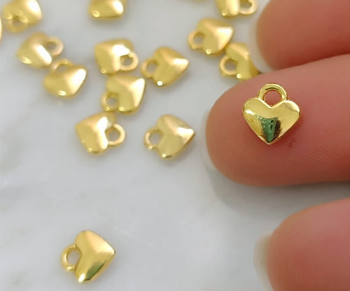 Lote Docena De Dijes Corazón Color Oro 8x7mm