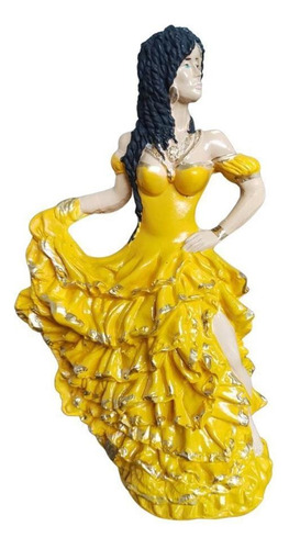 Estatua Imagem Cigana A Batizar Vestido Amarelo 25cm Gesso