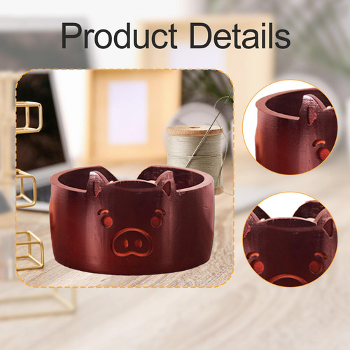 Cuenco De Madera Para Hilo De Tejer, Redondo, Cerdito Rojo