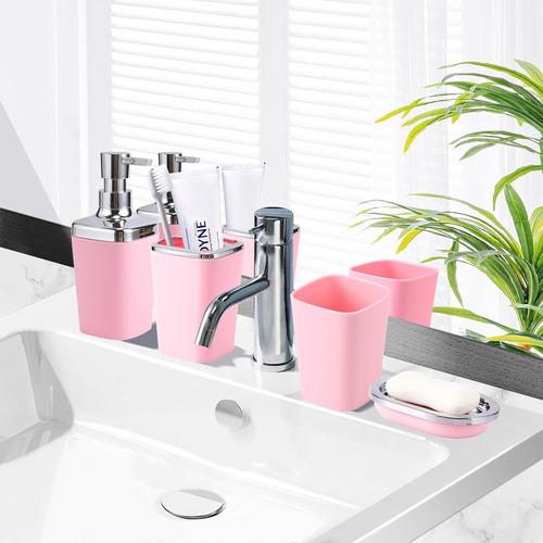Juego De Accesorios De Baño Rosa De 9 Piezas, Juego De Baño