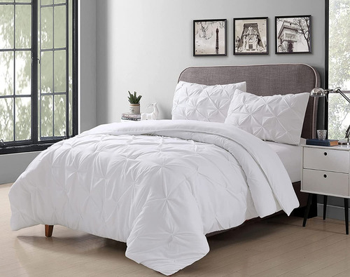 Edredón Plisado Blanco Queen Size Pintuck Microfibra Suave