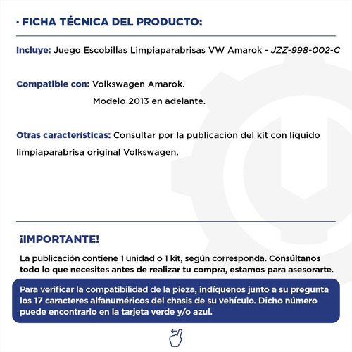 Imagen 2 de 7 de Juego De Escobillas Limpiaparabrisas Vw Amarok Original