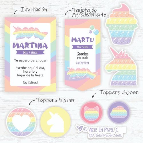 Imagen 2 de 4 de Kit Imprimible Decoración Candy Bar Pop It Texto Editable