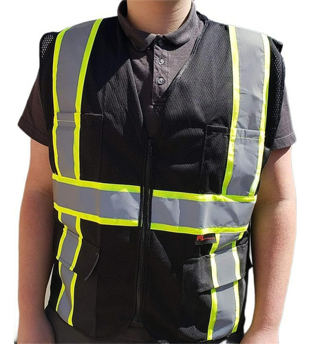 Chaleco De Seguridad Fx Two Tone Hi-vis Negro Con 4 Bolsill